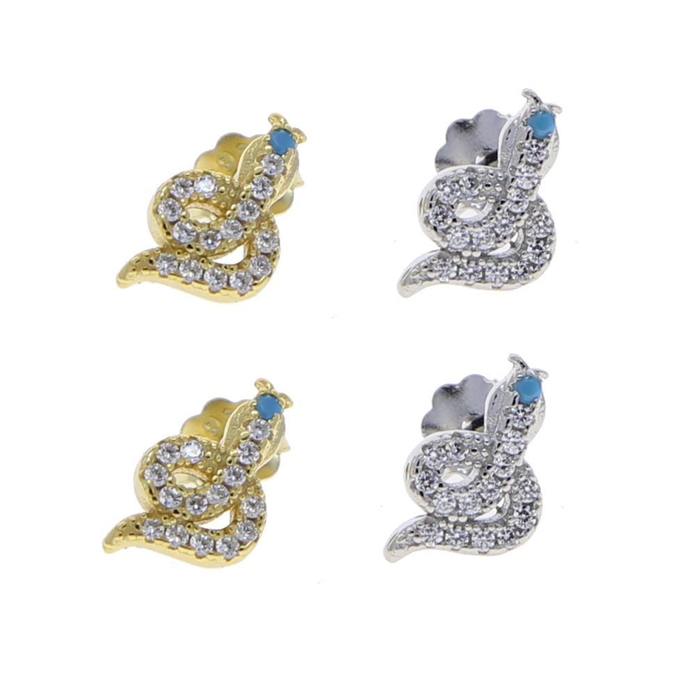 new arrived 100 silver fine snake stud earring with cz paved mini 925 sterling silver tiny animals cute stud wedding earring drop ship