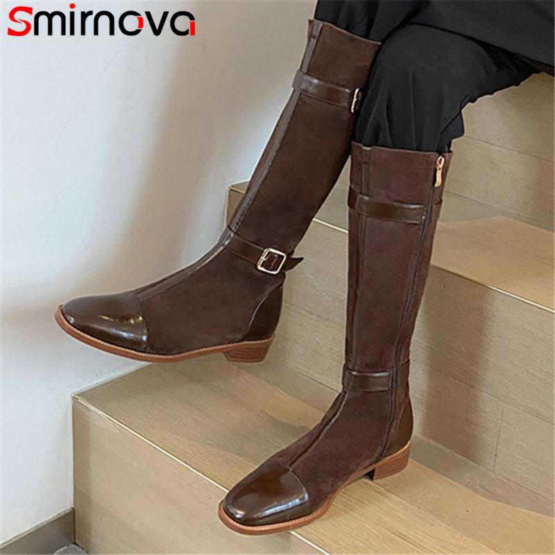 Smirnova 2021 Top Quality Genuine Leather Flock Knee High Boots Women Low Heel Casual Shoes Buckle Fashion Riding Boots Women, Brown not fur
Smirnova 2021 Top Quality Genuine Leather Flock Knee High Boots Women Low Heel Casual Shoes Buckle Fashion Riding Boots Women, Brown not fur