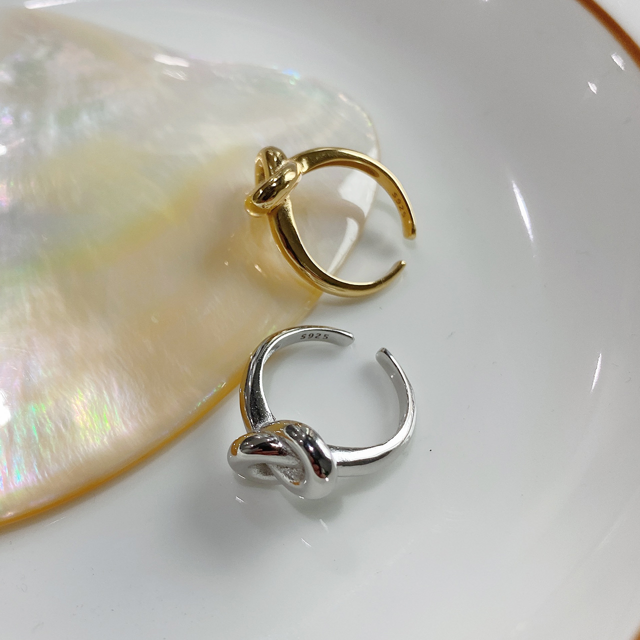 New minimalism 925 sterling silver handmade vintage jewelry American European designer knot adjustable rings in gold and rhodium colors