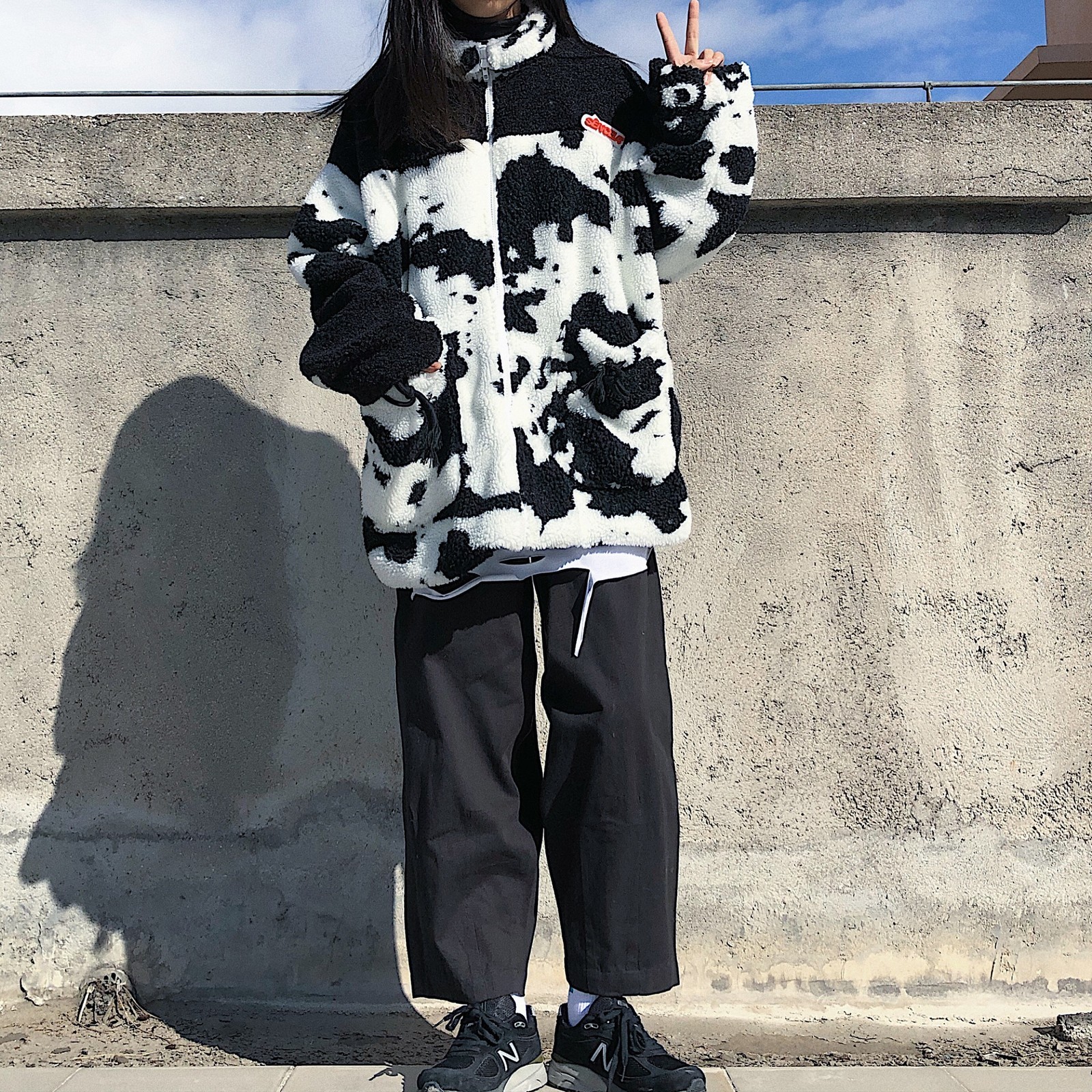 Cow Pattern Winter Padded Coat Patchwork Parka Hip Hop Jacket for Women Fleece Warm Outwear Windbreaker Streetwear Harajuku 201127