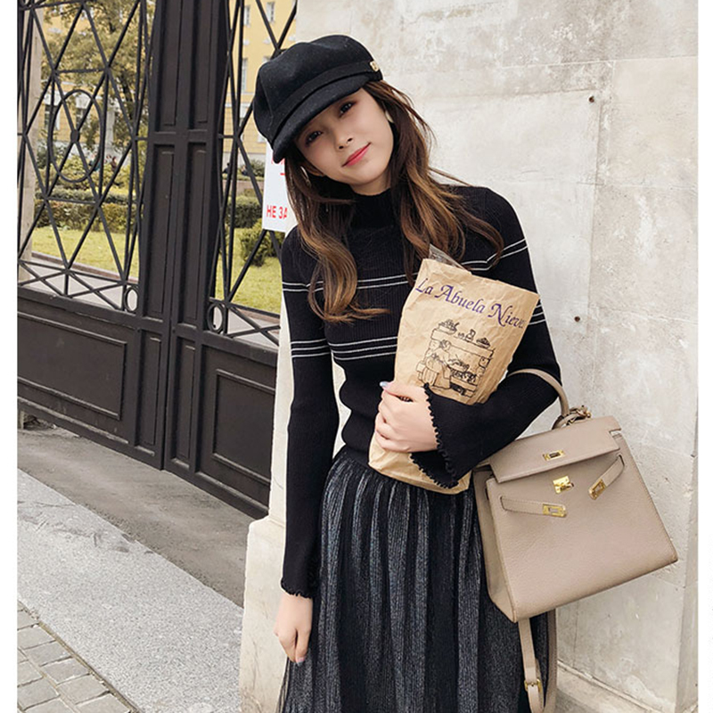 Mishow sweaters Knitted Bottoming long sleeve solid pullovers Women striped jumper Autum Winter knitwear tops MX18D5136 201225