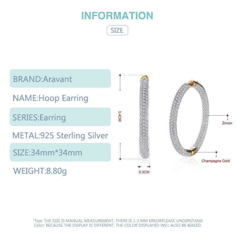 925 Silver 34mm 18K Gold Circle Hoop Earrings For Women Fashion Wedding Jewelry 220119195K