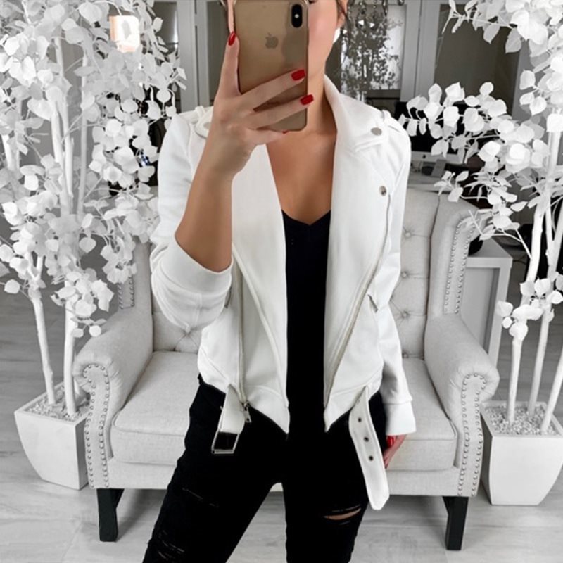 Autumn Gothic Warm High Street Casual Women Jackets Casual White Slim Plain Zipper Plus Size Overcoats Female Cool Overcoat 201030