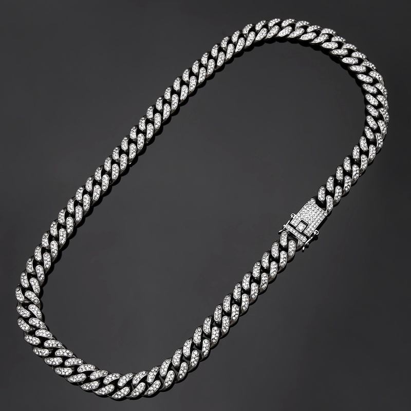 Hip Hop Jewelry Mens Gold Silver Miami Cuban Link Chain Necklaces Fashion Bling Diamond Iced Out Chian Necklace for Women Bracelet
