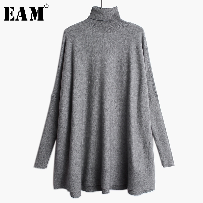 [EAM] Oversized Knitting Sweater Loose Fit Turtleneck Long Sleeve Women Pullovers New Fashion Tide Spring Autumn 19A-a43 201109
