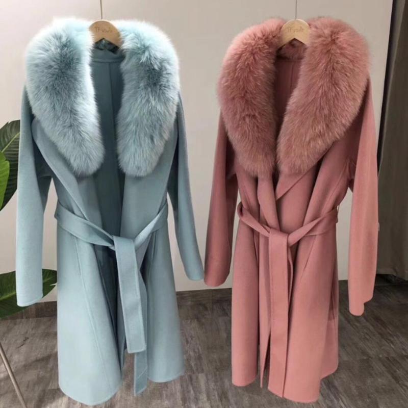 Women 2020 new Natural Fur Collar Cashmere Wool Blends Coat Women Long Outerwear Belt Vintage High Quality, Blue
Women 2020 new Natural Fur Collar Cashmere Wool Blends Coat Women Long Outerwear Belt Vintage High Quality, Blue