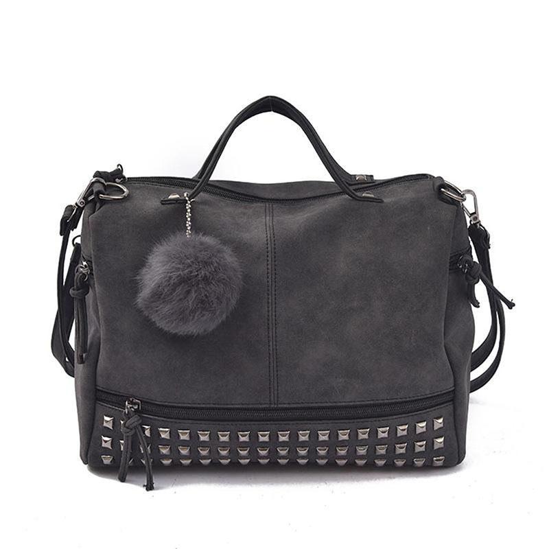 Girl Vintage Leather Top-handle Bags Messenger Bag Rivet Large Capacity Bags Hair Ball Shoulder Bag Nubuck Totes bolso mujeer, Light gray
Girl Vintage Leather Top-handle Bags Messenger Bag Rivet Large Capacity Bags Hair Ball Shoulder Bag Nubuck Totes bolso mujeer, Light gray