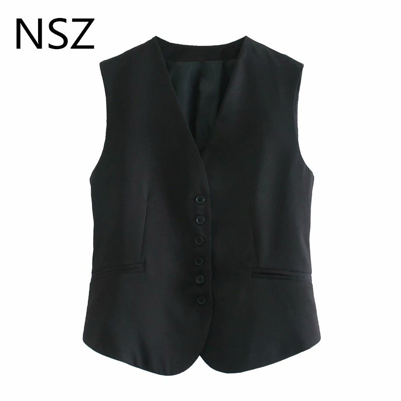 NSZ women black sleeveless blazer jacket elegant vest crop top waistcoat business tank top fall fashion 201110, 01-1
NSZ women black sleeveless blazer jacket elegant vest crop top waistcoat business tank top fall fashion 201110, 01-1