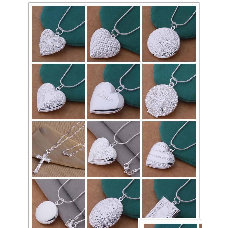 24Pcs Mix 12 Styles 925 Silver Plated Heart And Pendant Necklace Fashion Jewelry Valentines Gift Photo Locket Ne51 Vsyxb