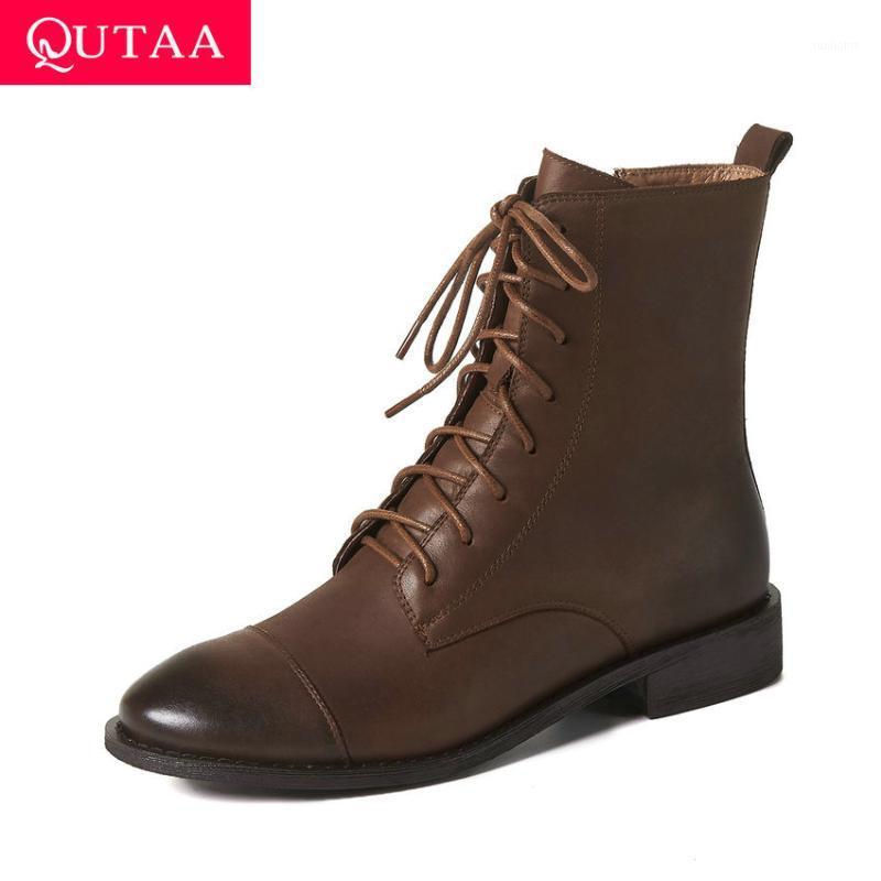 QUTAA 2021 Cow Leather Casual Ankle Boots Round Toe Lace Up Zipper Short Boots Autumn Winter Square Heel Women Shoes Size 34-391, Black
QUTAA 2021 Cow Leather Casual Ankle Boots Round Toe Lace Up Zipper Short Boots Autumn Winter Square Heel Women Shoes Size 34-391, Black