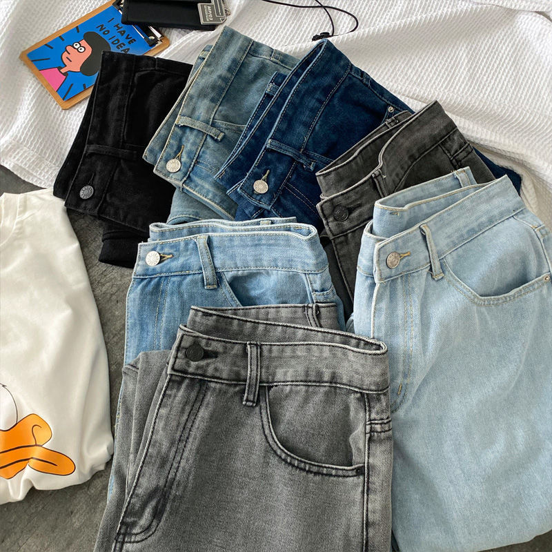 PR Men's Casual Oversize Jeans Autumn Solid Color Straight Denim Pants Korean Woman Loose Ankle-Length Streetwear Jeans 201223