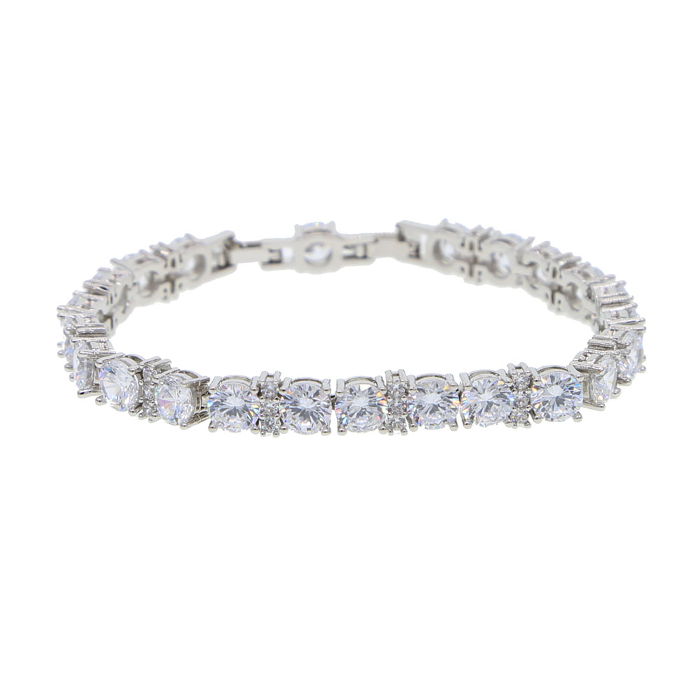 Round Cut mens Tennis Bracelet Zirconia Triple Lock Hiphop Jewelry Cubic Luxury Crystal CZ Men classic Charm Bracelets gift