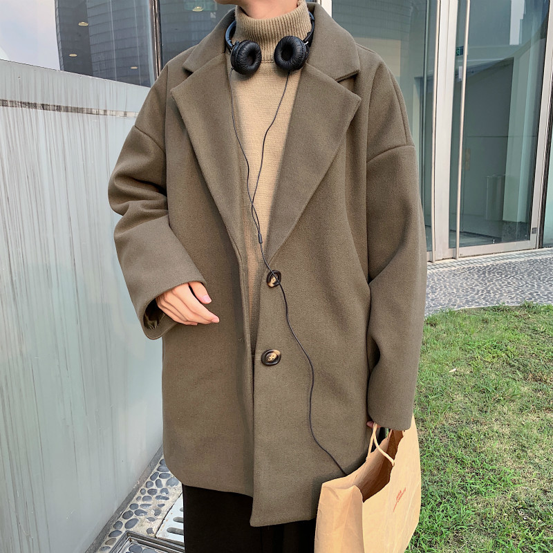 YASUGUOJI Fashion Loose Single Breasted Woollen Coat Men Thicken Korean Overcoat Men Winter Coat for Men Abrigo Hombre Invierno T200117