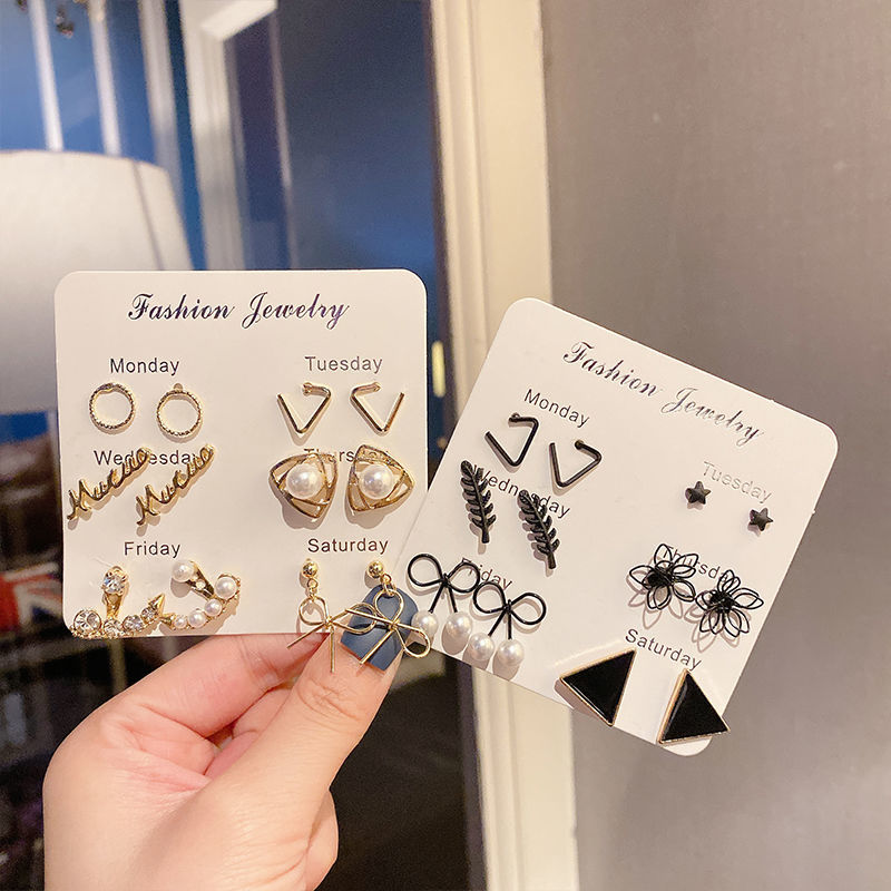 A Week's Cute Earrings Set With 925 Silver Piercing Pin For Ladies Fashion Alloy Stud Earring Set For Girls
A Week's Cute Earrings Set With 925 Silver Piercing Pin For Ladies Fashion Alloy Stud Earring Set For Girls