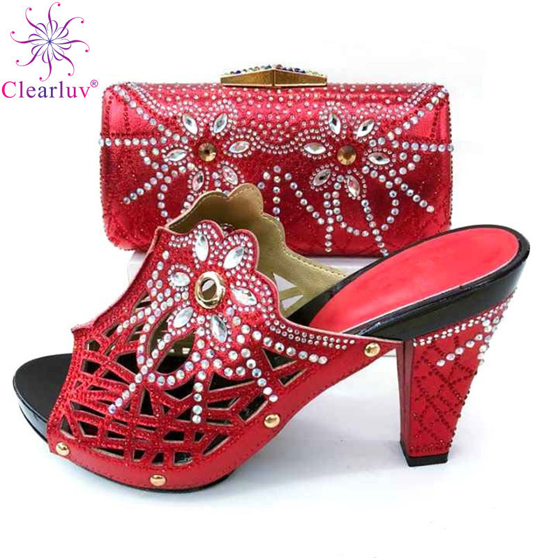 Clearluv Fashion Italian Shoes With Matching Bags African High Heel Women Shoes and Bags Set For Prom Party Y200323