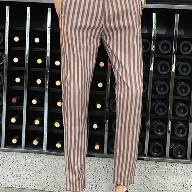 British Style Autumn Casual Dress Trousers Stripe Pants Men Slim Fit Mens Suit Pant Gentlemen Men Clothing 201109