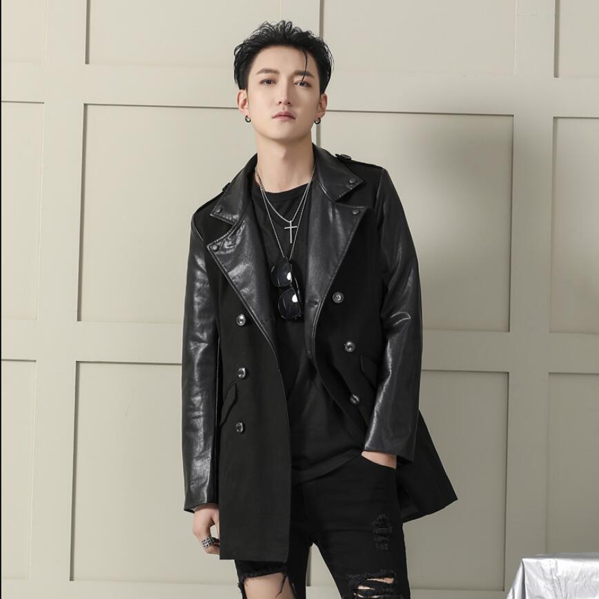 2020 Spring S-5xl Trench Coat Personality Mark the Men's Leather Sleeve Plutonium Seam Thin Lapel Jacket 9hf6, Black
2020 Spring S-5xl Trench Coat Personality Mark the Men's Leather Sleeve Plutonium Seam Thin Lapel Jacket 9hf6, Black