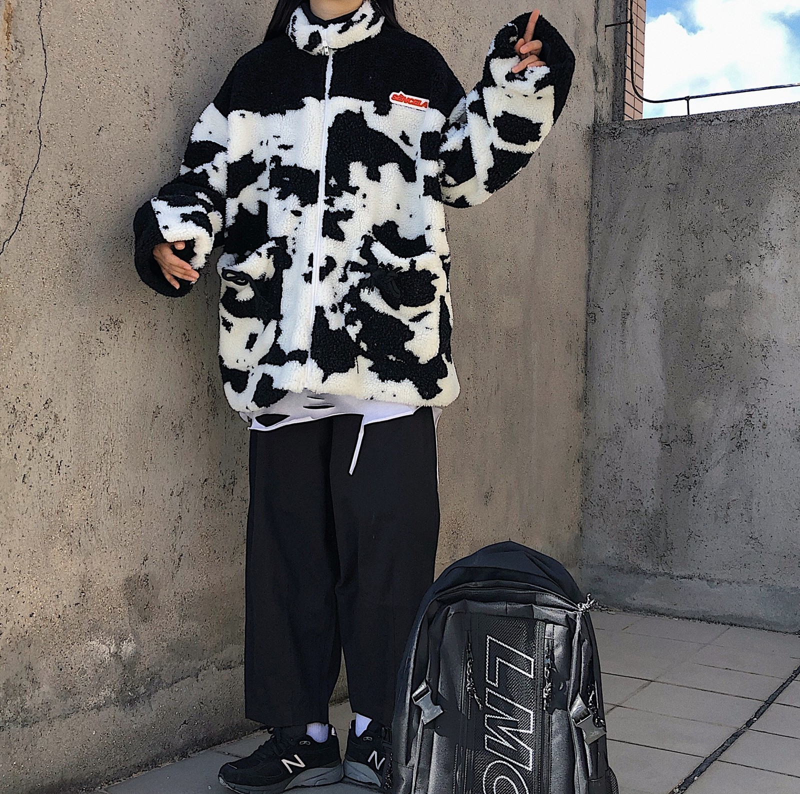 Cow Pattern Winter Padded Coat Patchwork Parka Hip Hop Jacket for Women Fleece Warm Outwear Windbreaker Streetwear Harajuku 201127