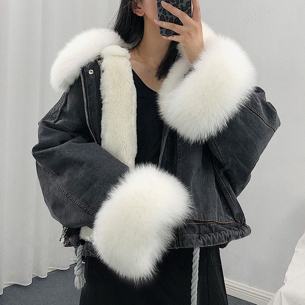 Jacket Women Denim Casual Jacket Women Long Sleeve Thick Coats Elegant Winter Outwear Office Ladies Solid Streetwear Faux Fur