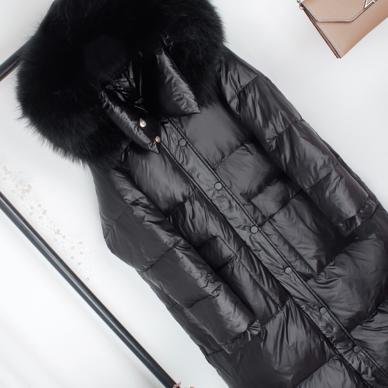 Winter Real raccoon Fur Collar Long White Duck Down Jacket With Dood Female Loose Thick Casual Warm Zipper lovers clothes 201102