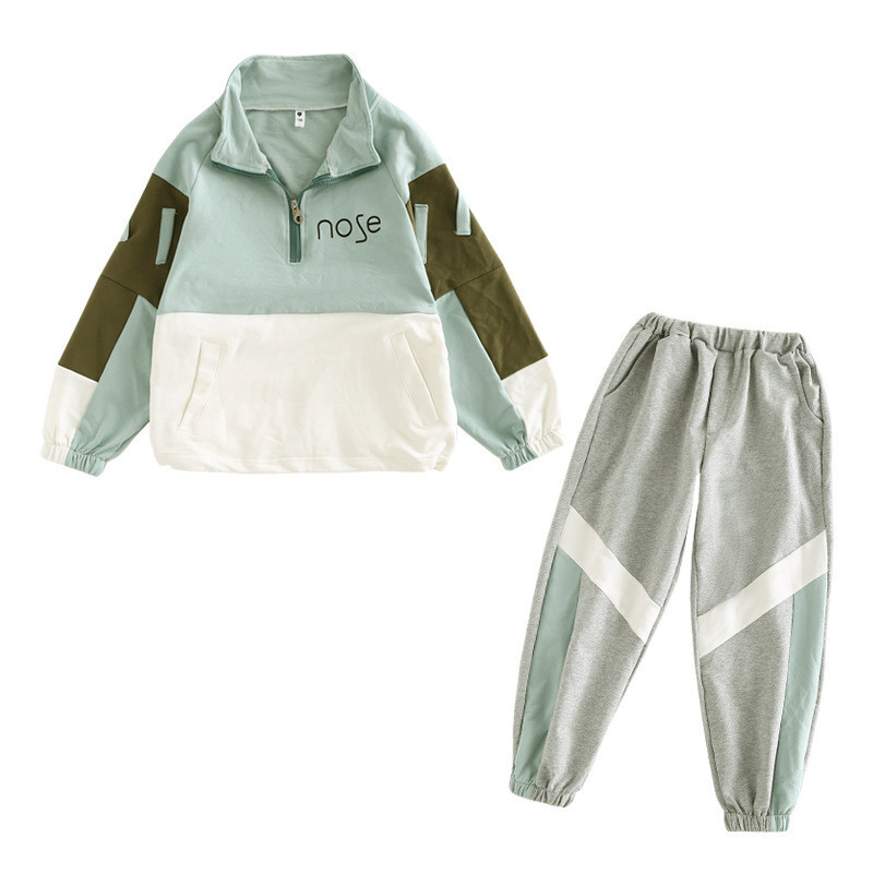 Girls Sports Suits Cotton Fashion Letter Patchwork Zipper Clothing Set Teenage Spring Autumn Tracksuit Kids School WearX1019