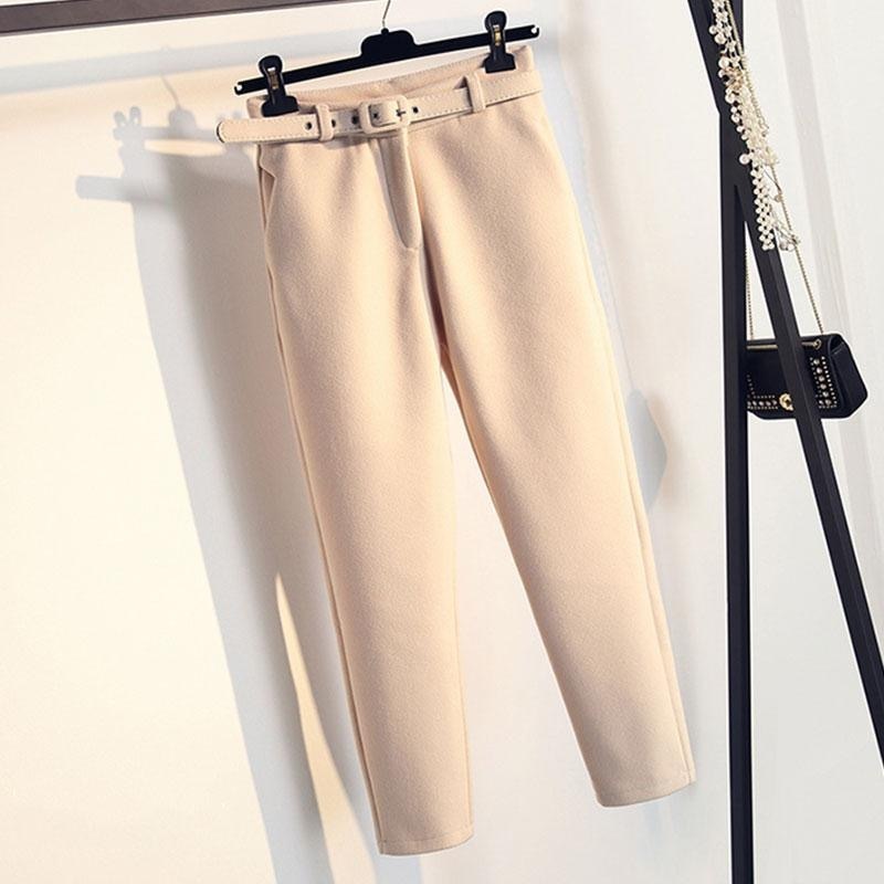 casual women woolen Pants winter OL style femme pencil pants high waist women's Harem trousers for work 201031