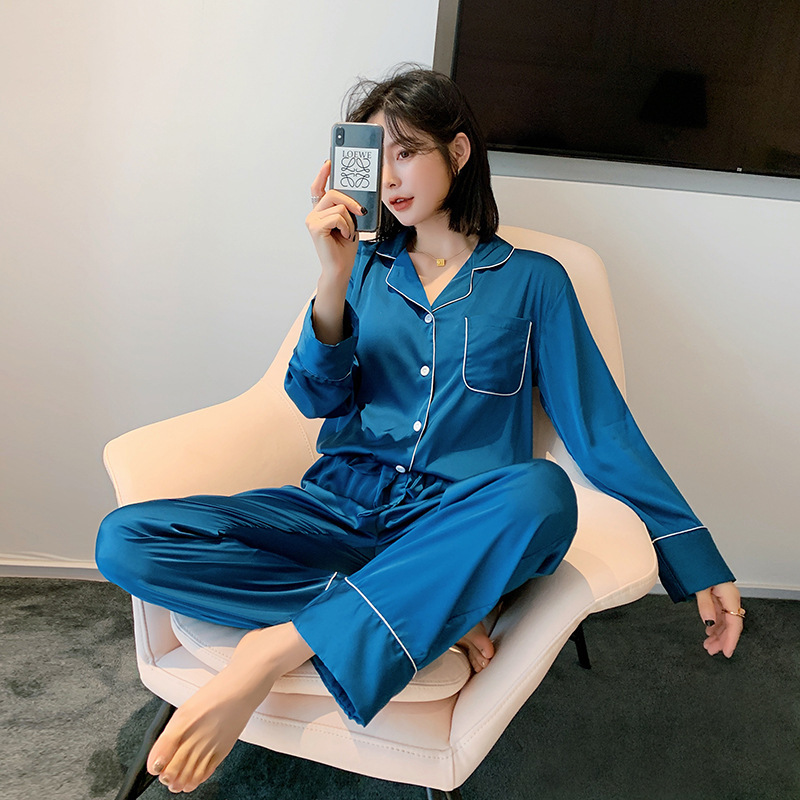 Daeyard Silk Pajama Sets For Women Long Sleeve Pyjamas Sleepwear Oversize 2 Pcs Button UP Pijama With Bags Sexy Homewear 201027