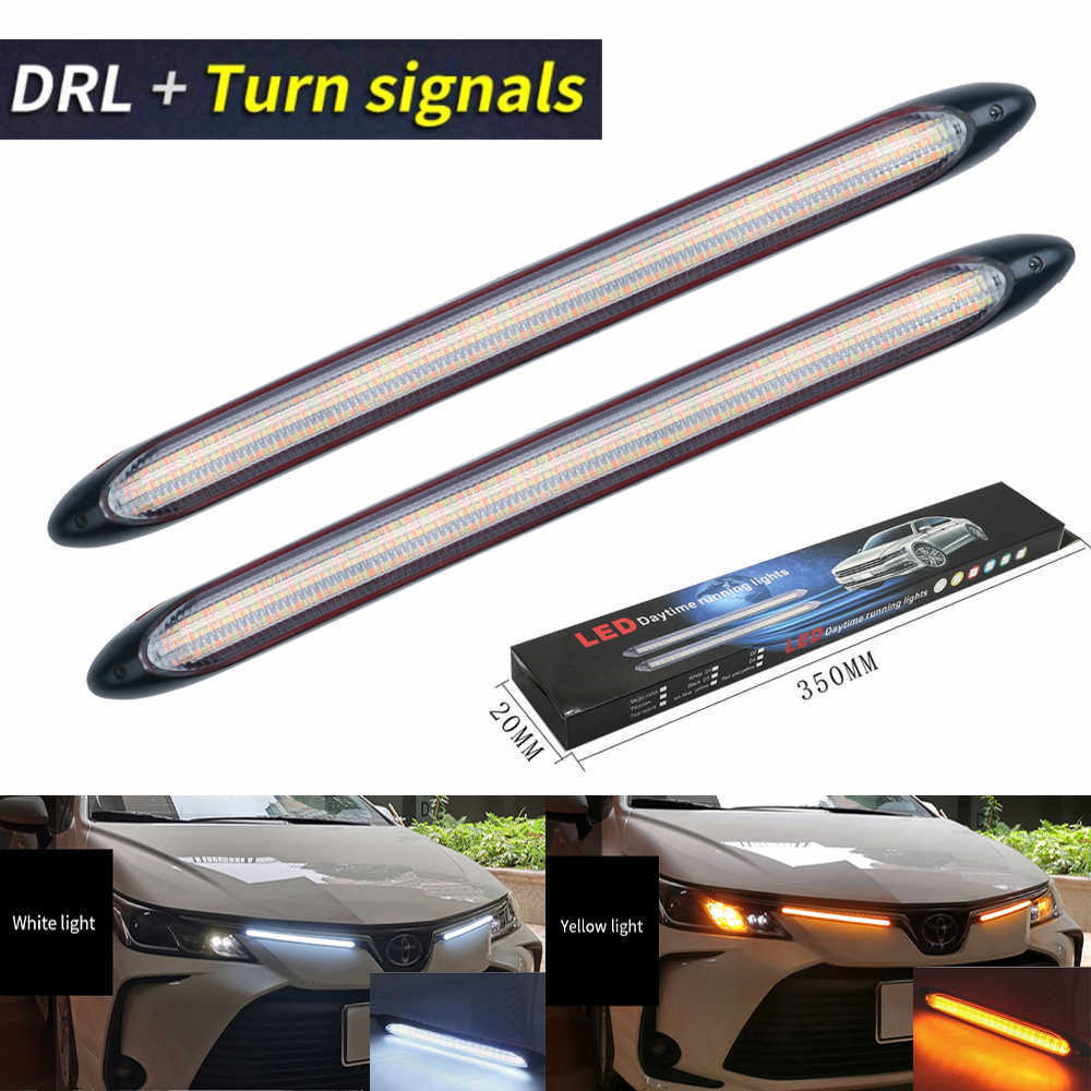 New 2pc Car LED DRL Daytime Running Light Strip Waterproof 12V For Car Headlight Sequential Turn Signal Day Driving Lamp Accessories