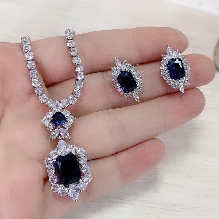 Choucong Brand New Unique Bridal Jewelry Set White Gold Fill Emerald Gemstones Wedding Party Stud Earring Tennies Necklace Gift