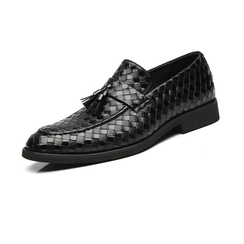 M-anxiu Tassel Braided Pattern Leather Shoes Slip-on Casual Loafers Men's Business Shoes Formal Dress Shoes Hot Y200420
