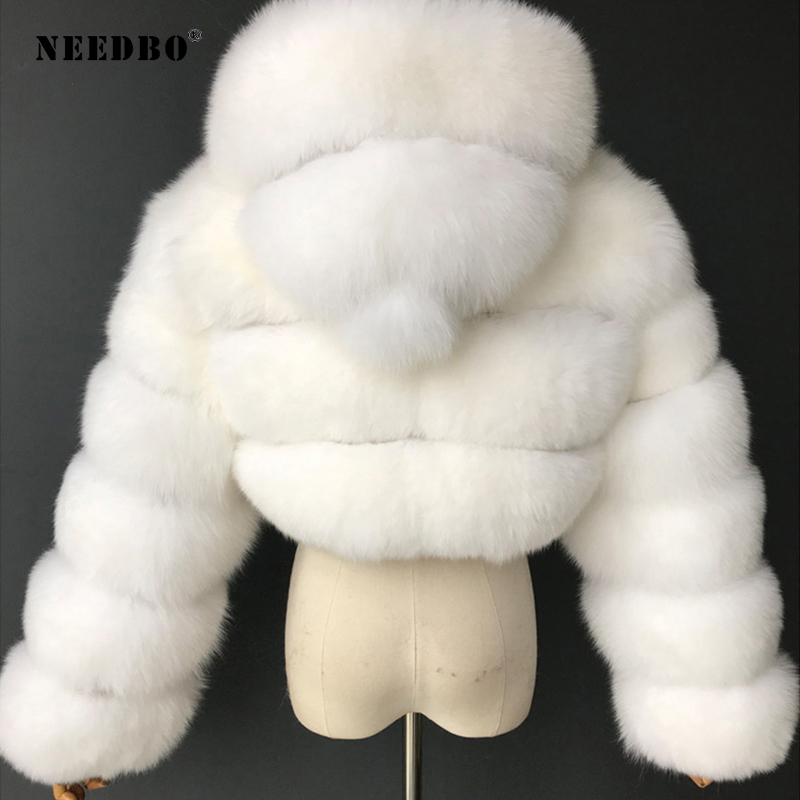 High Quality Cropped Winte Faux Fur Coats Women Jackets Furry Warm Winter Fur Jacket Hooded Manteau Femme Oversize Outerwear LJ201204