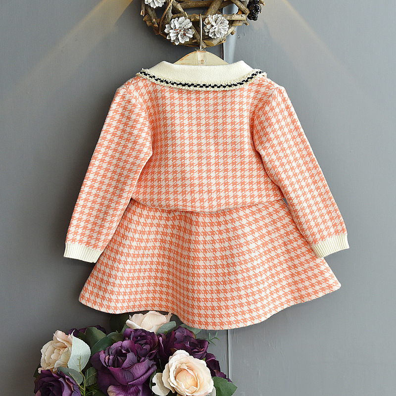 Children Clothing 2020 Autumn Winter Girls Clothes Sets Plaid Knitting Sweater+Skirt Suit Fashion Kids Clothes 2 3 4 5 6 Years Y1107