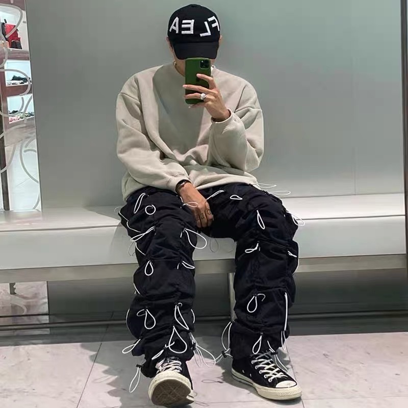 IEFB /men's wear drawstring function casyak sweapants tide new High Street oversized loose drawstring wide leg pants 9Y3017 201110