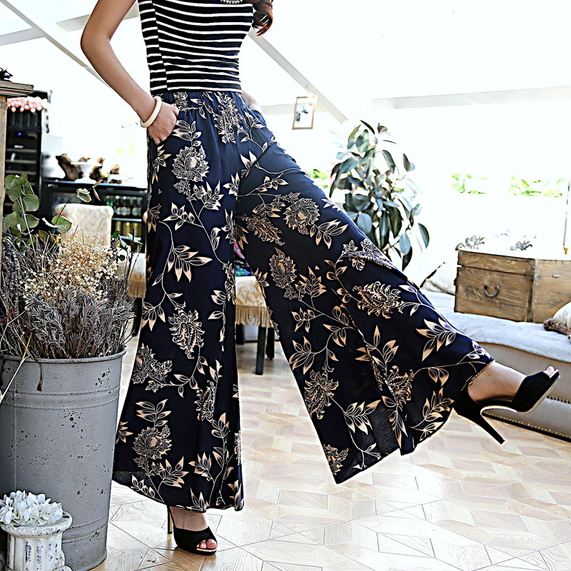 2019 summer runway casual harem flare high waist loose floral Wide leg pants women clothing print Vintage trousers plus size T200319