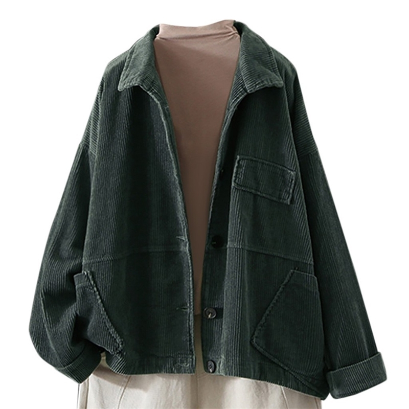 Winter Jacket Women Solid Cardigan Corduroy Lapel Pocket Long Sleeve Short Coat Casaco Feminino Abrigos Mujer Invierno 201019