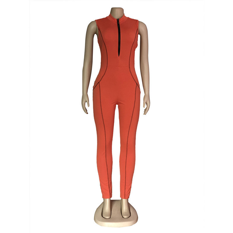 ANJAMANOR Zipper Striped Sleeveless Bodycon Jumpsuits for Women Plus Size Sexy One Piece Club Outfits Rompers D30-AC63 T200509