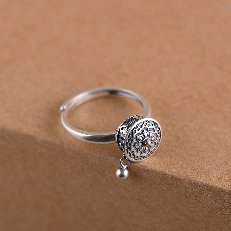 BALMORA 100% Real Sterling Silver Rotating Rings for Women Buddhist Tibetan Prayer Wheel Ring OM Mantra Lady Spinner Band Ring 201112