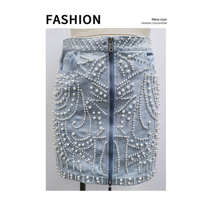 Womens 2020 Summer Designer High Waist Denim Skirt Wrapped Hip Luxury Skirt Button Denim Embroidered Bead Skirt, Blue
Womens 2020 Summer Designer High Waist Denim Skirt Wrapped Hip Luxury Skirt Button Denim Embroidered Bead Skirt, Blue