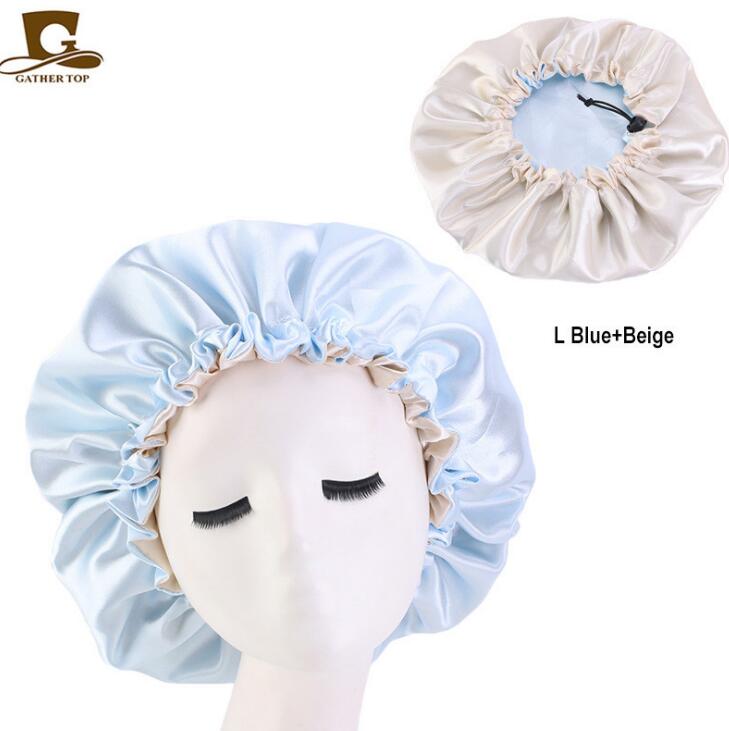 New Silk Night Cap Hat Double side wear Women Head Cover Sleep Cap Satin Bonnet for Beautiful Hair GD741