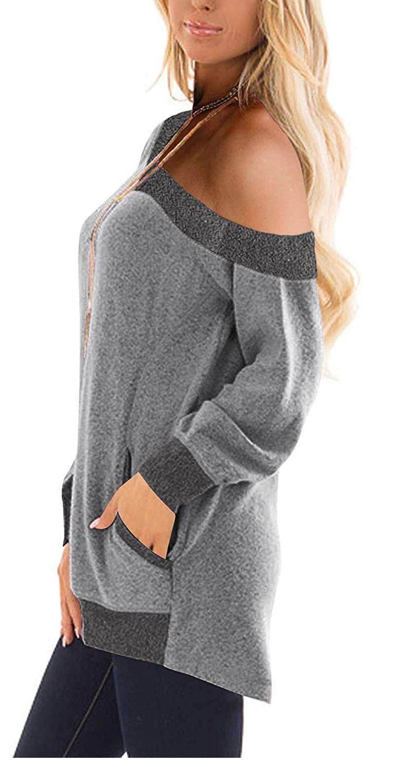 Spot hot 2021 autumn and winter new V-neck pocket sweater long-sleeved pullover sweatshirt casual T-shirt