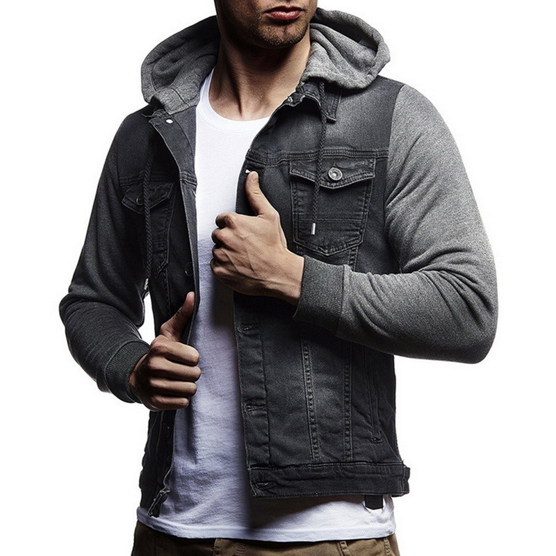 New Denim Jacket Men Hooded Sportswear Outdoors Casual Fashion Jeans Jackets Hoodies Cowboy Mens Jacket Coat Fitness 201130