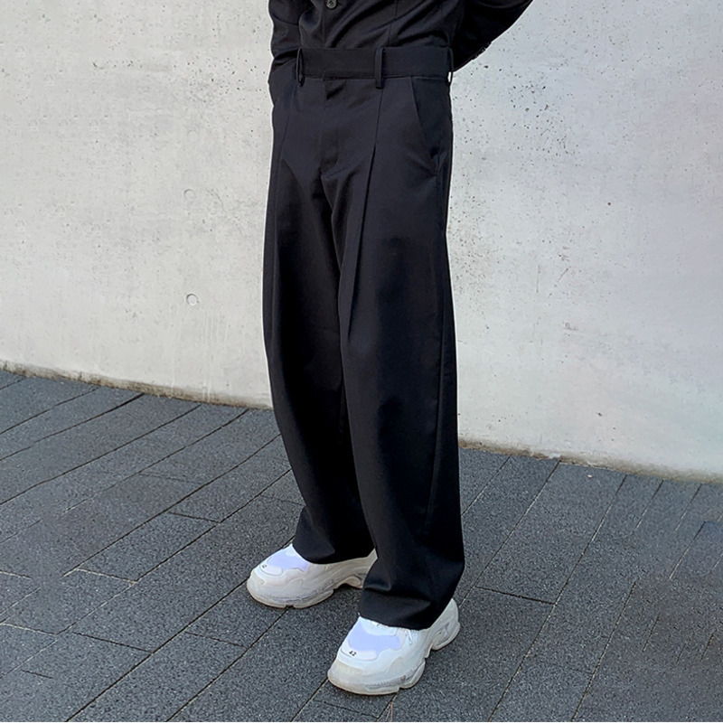 IEFB /men's autumn new single breasted suit + fashion black Wide Leg suit pants loose streetwear all-match 2 piees set 9A30 201105