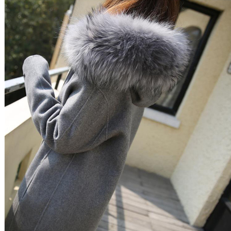 Leiouna Elegant Gray Winter Woolen Jacket Long Fur Hooded Warm Woolen Coat Loose New Parka Female Outerwear Plus Size 5XL 201103