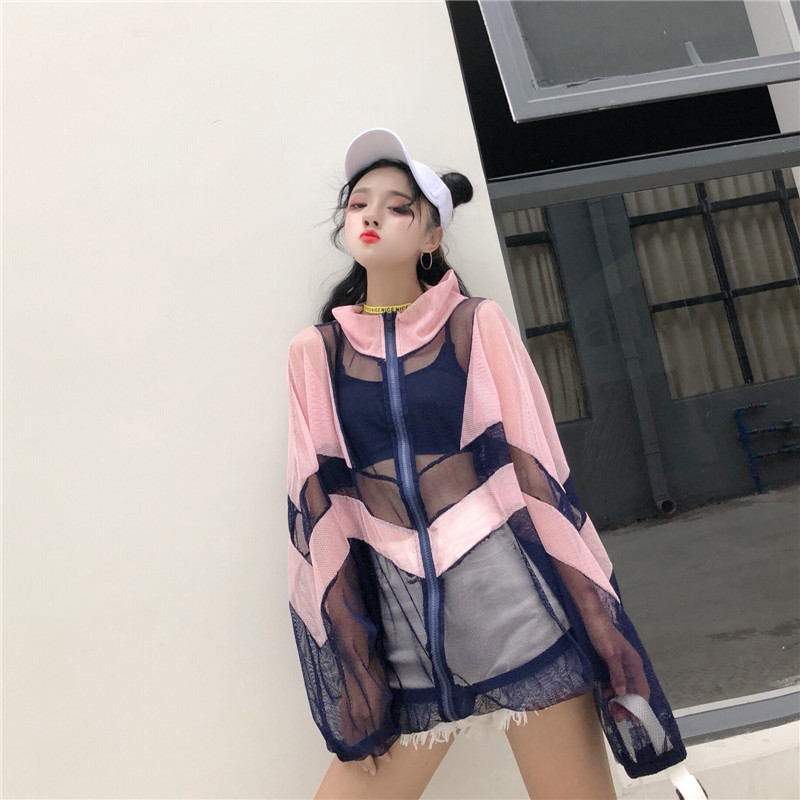 perspective jacket women Oversize Streetwear Coat bomber jacket thin cardigan coat female Summer jackets Loose Harajuku Coat 201017