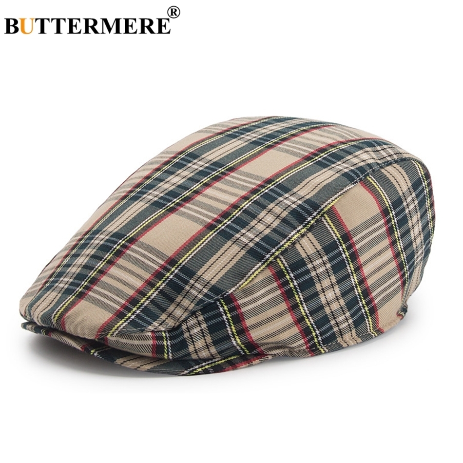 BUTTERMERE Womens Plaid Flat Caps Male Casual Cotton Vintage Berets Hats Summer Spring Classic Checkered Stylish Gatsby Cap T200104