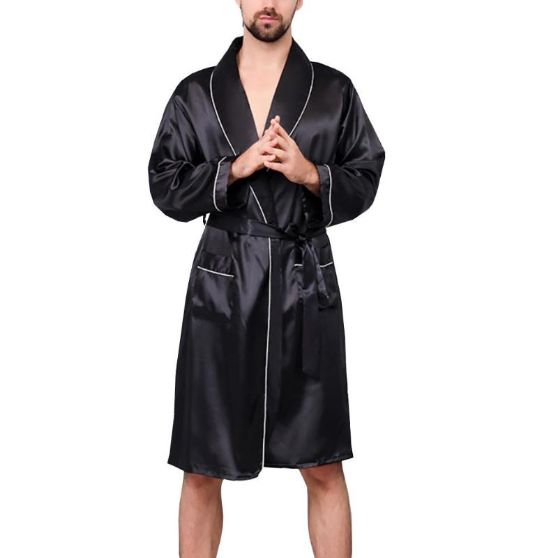 Fashion Men's Bathrobe Summer Imitation Silk with Pockets Waist Belt Bath Robe Home Gown Sleepwear Pajamas Men Gown Homewear, Black white line
Fashion Men's Bathrobe Summer Imitation Silk with Pockets Waist Belt Bath Robe Home Gown Sleepwear Pajamas Men Gown Homewear, Black white line