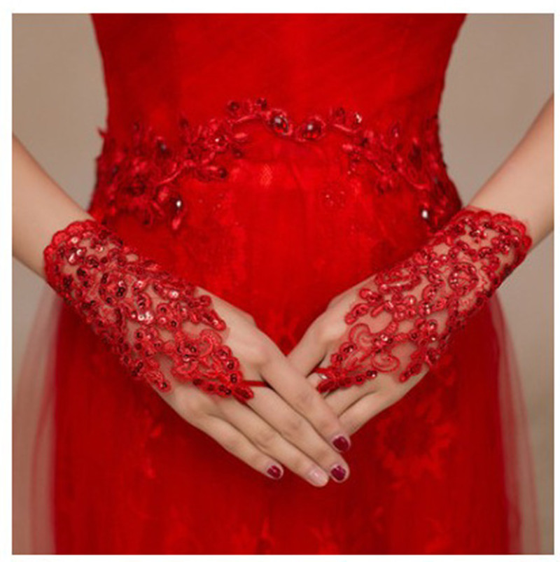 2022 Luxury Short Lace Bride Bridal Gloves Crystals Wedding Accessories Lace Gloves for Brides Fingerless Wrist Length five styles in stock