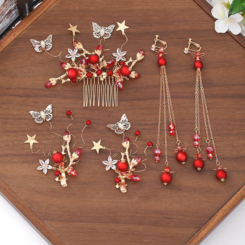 Red Pearls Hair Combs Hairgrips With Earrings 4 Pcs Butterfly Stars Wedding Accessories Gold Color Headpiece Bridal Jewelry Clips & Barrette, Golden;silver
Red Pearls Hair Combs Hairgrips With Earrings 4 Pcs Butterfly Stars Wedding Accessories Gold Color Headpiece Bridal Jewelry Clips & Barrette, Golden;silver
