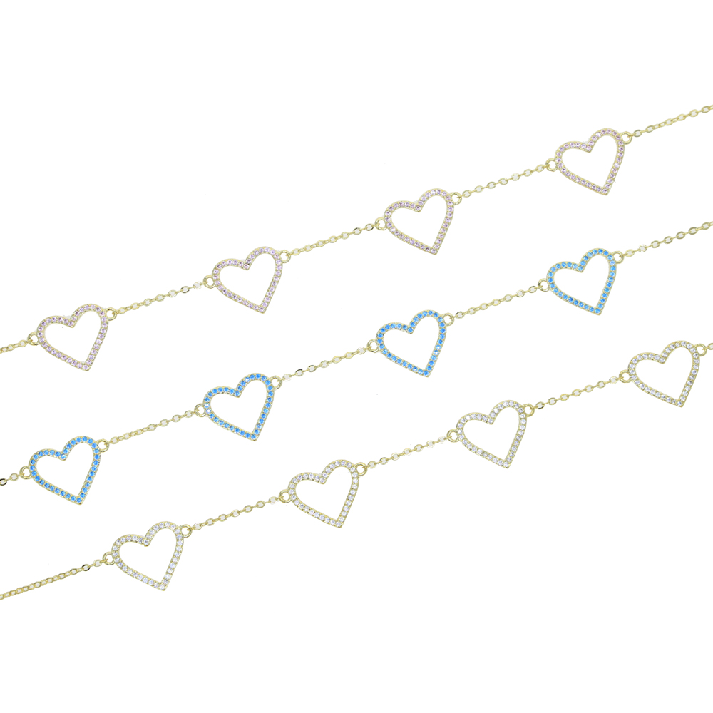 4 Pcs Hollow Heart Charm Link Chain Choker Micro Pave Pink Blue White CZ Gold Color 2021 Fashion Valentine's Day Gift Necklace