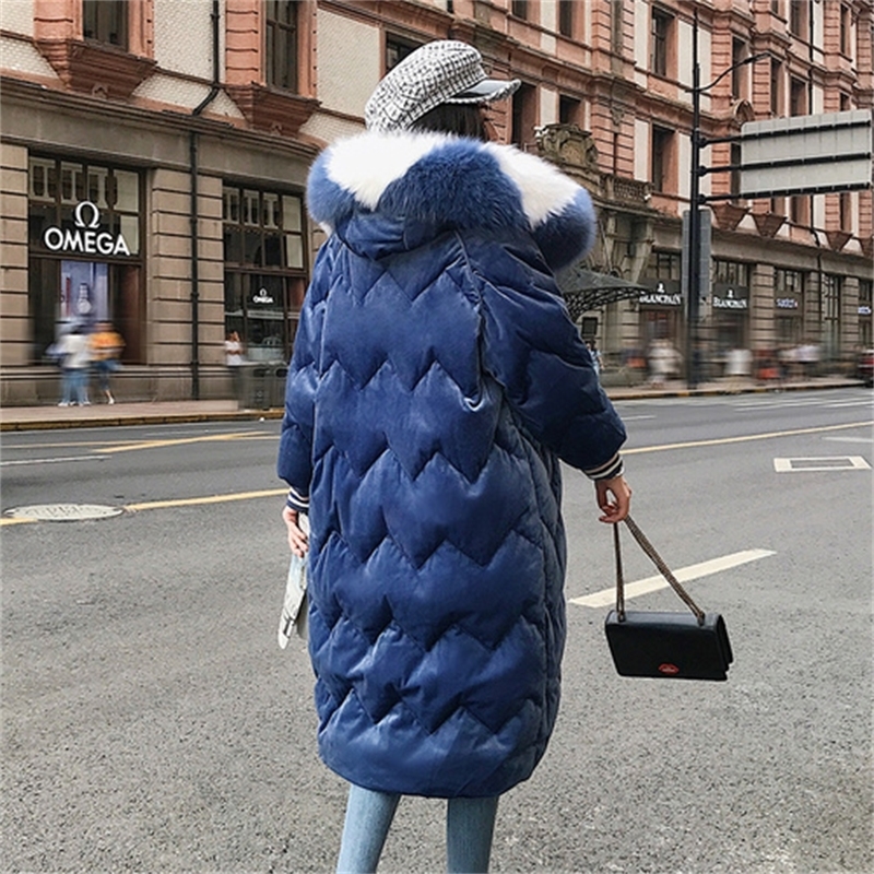 Gold velvet cotton women's long section Korean version winter long down cotton padded women long over the knee coat tid 201019